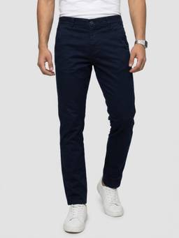 Spykar - Men Navy Blue Regular Fit Mid Rise Trouser