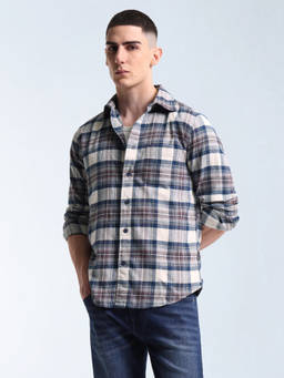 Flying Machine - Navy Blue Twill Regular Fit Shirt
