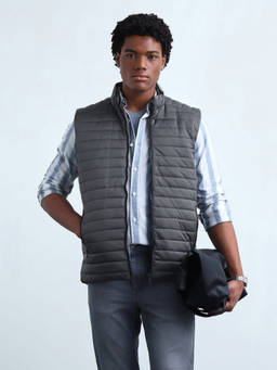 Flying Machine - Grey Solid Regular Fit Puffer Jacket