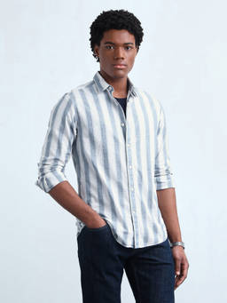 Flying Machine - Blue Vertical Striped Regular Fit Shirt