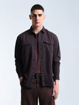 Flying Machine - Purple Twill Relaxed Fit Shirt