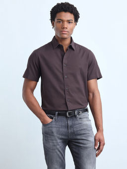 Flying Machine - Purple Solid Regular Fit Shirt