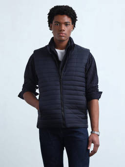 Flying Machine - Navy Blue Solid Regular Fit Puffer Jacket