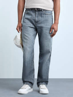 Flying Machine - Blue Cobain Loose Fit Whiskered Jeans