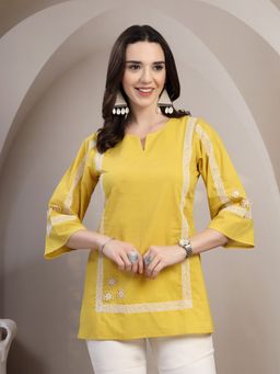 COTLAND FASHION - Embroidered Short Yellow Kurti
