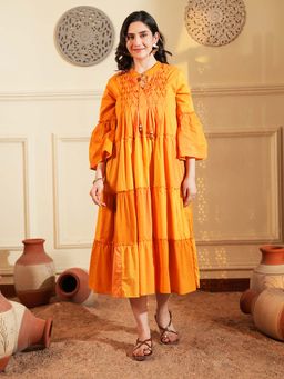 Indisangam - Orange Ombre Layered Cotton Dress