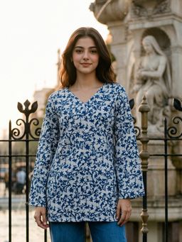 KAFTANIZE - Blue Abstract Printed Short Kurti