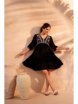 Juniper - Black Nomad Embroidered Boho Dress