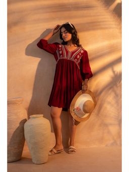 Juniper - Maroon Nomad Embroidered Boho Dress