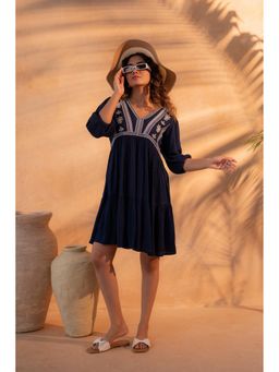 Juniper - Navy Nomad Embroidered Boho Dress