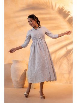 Juniper - Schiffli Grey Bloom Long Dress