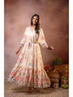 Juniper - Off White Gulbahar Tiered Boho Maxi Dress with Dori