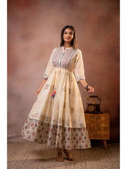 Juniper - Off-White Rajvansh Heritage Anarkali Dress with Dori