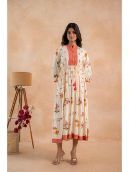 Juniper - Beige Gulnaar Floral Yoke Dress with Dori