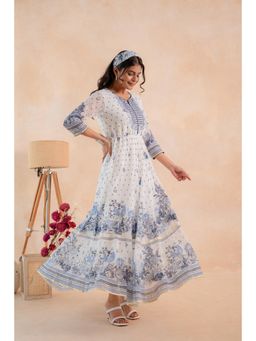 Juniper - Gulnaar Neel Garden Panelled Blue Dress with Dori