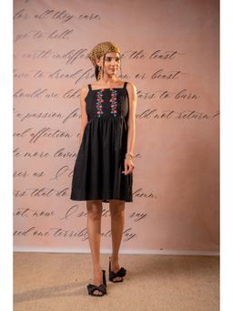 Juniper - Classic Black Sleeveless Embroidered Flared Dress