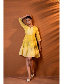 Juniper - Yellow Printed Tiered Dress with Dori