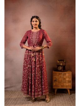 Juniper - Maroon Sheen Anarkali Dress with Dori