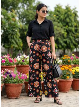 Zuri - Boho Chic Printed Flared Black Pant