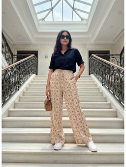 Zuri - Boho Chic Printed Flared Cream Pant