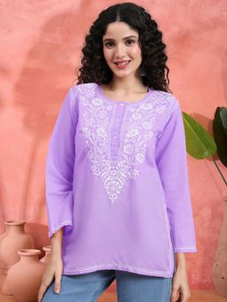 PARAMOUNT CHIKAN - Women Hand Embroidered Chikankari Cotton Mauve Kurti