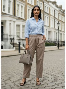Zuri - All-Day Ease Relaxed Fit Pure Cotton Mid-rise Taupe Pant