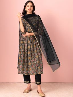 Indya - Black Shimmer Lace Mesh Dupatta
