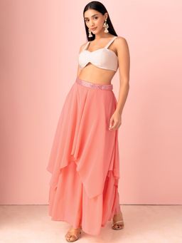 Indya - Peach Layered Lehenga Skirt