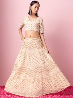Indya - Ivory Foil Print Kalidar Lehenga Skirt