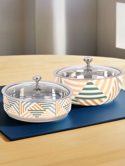 The Better Home - Pack of 2 SS Roti Casserole with Glass lid 1500ml