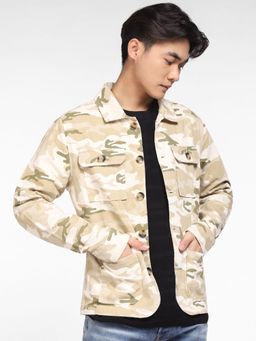 Jack & Jones - Beige Camo Print Denim Jacket