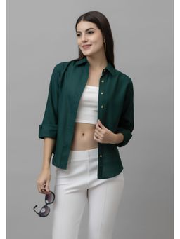 PURYS - Teal Solid Casual Linen Shirt