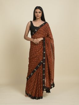 Suta - Rust Orange Mul Cotton Black Border Saree