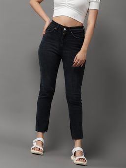 SHOWOFFFF - Womens High-rise Charcoal Mildly Distressed Jeans