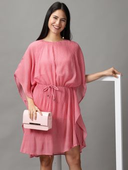 SHOWOFF - Womens Kaftan Round Neck Pink Sleeveless Dress