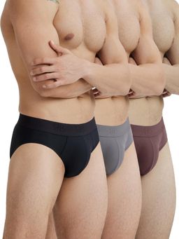 B'There - Men Multi-Color Polyamide Solid Brief (Pack of 3)