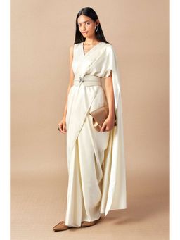 AMPM - Aema Ivory Pre-Draped Saree With Attached Stitched Blouse