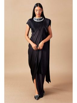 AMPM - Ila Black Pre-Draped Saree With Attached Stitched Blouse
