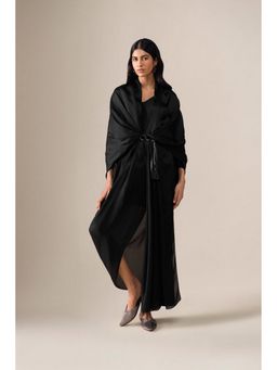 AMPM - Ekiya Black Pre-Draped Saree With Attached Stitched Blouse And Belt