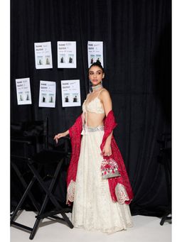 Twenty Nine - Floral Lace White Crop Top With Lehenga And Dupatta