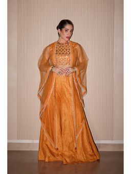 Twenty Nine - Orange Mirror Work Cotton Blouse with Sharara and Dupatta