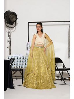 Twenty Nine - Floral Lace Yellow Lehenga With Crop Top And Dupatta