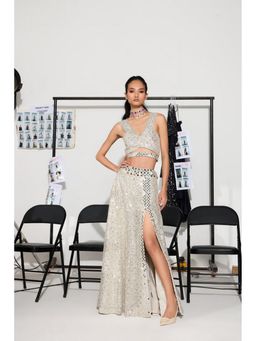 Twenty Nine - Front Slit Sheeted Crop Top With Lehenga