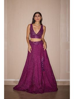 Twenty Nine - Raidana Bandhani Purple Crop Top With Lehenga