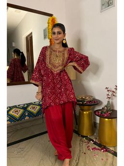 Twenty Nine - Red Solid/Plain Silk Top with Salwar