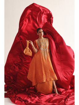 Twenty Nine - Orange Embroidered Silk Kaftan Kurta with Skirt