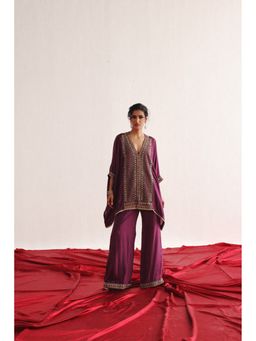 Twenty Nine - Wine Embroidered Silk Kaftan and Palazzo