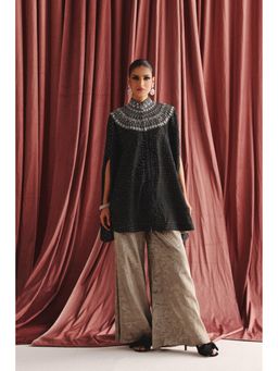 Twenty Nine - Black Embroidered Silk Cape and Palazzo