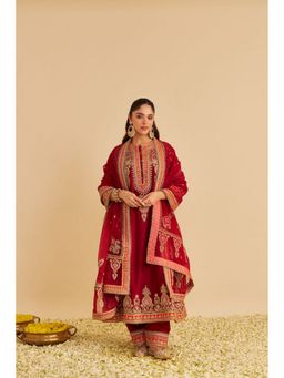 Sheetal Batra - Zoya - Dabka Zardozi Embroidered Deep Red Long Kurta pant dupatta