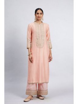 Sheetal Batra - Aadirah- Carnation Pink Embroidered Kurt And Palazzo With Side Pockets